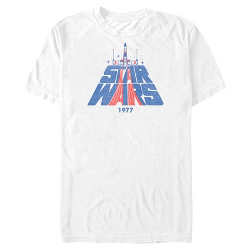 Men\'s Star Wars Patriotic X-wing 1977 Logo Stripes T-shirt : Target