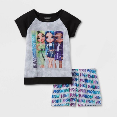 Girls' Rainbow High 2pc Pajama Set - Black/Gray