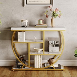 3-Tier Industrial Entryway Table with Semicircular Metal Frame, Open Shelf Console Sofa Table for Living Room, Hallway, Foyer Storage Accent Table - 1 of 4