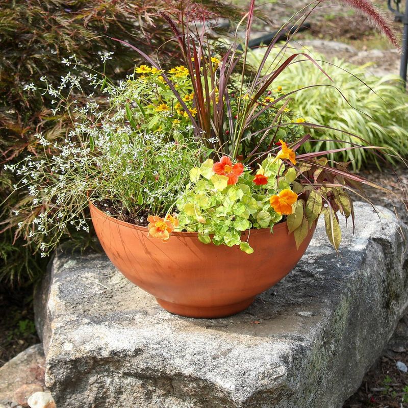 8&#34; Wide Planter Bowl Burnt Sienna Galvanized Steel with Black Wrought Iron Plant Stand - ACHLA Designs, 3 of 5