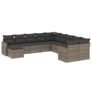vidaXL Patio Sofa Set with Cushions Outdoor Conversation Furniture Poly Rattan - Gray Without Table - 1 of 4