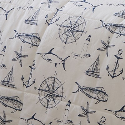 Nautical White and Navy Cotton Twin Bedspread Set