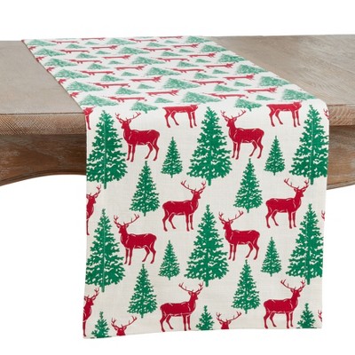 Saro Lifestyle Deer and Christmas Trees Design Table Runner