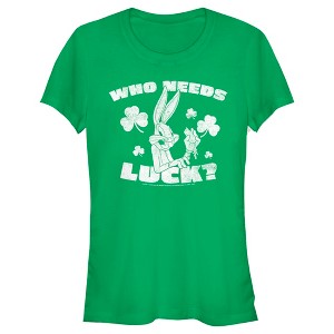 Juniors Womens Looney Tunes St. Patrick's Day Bugs Bunny Who Needs Luck? T-Shirt - 1 of 4