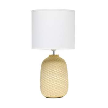 20.4" Traditional Ceramic Purled Texture Bedside Table Desk Lamp with White Fabric Drum Shade Yellow - Simple Designs