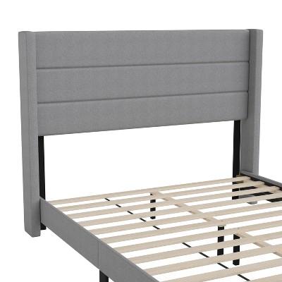 Gray Linen Upholstered Queen Platform Bed with Wingback Headboard