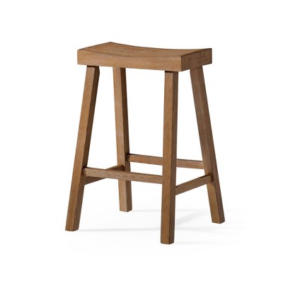 Antiqued Natural Wooden Saddle Counter Stool