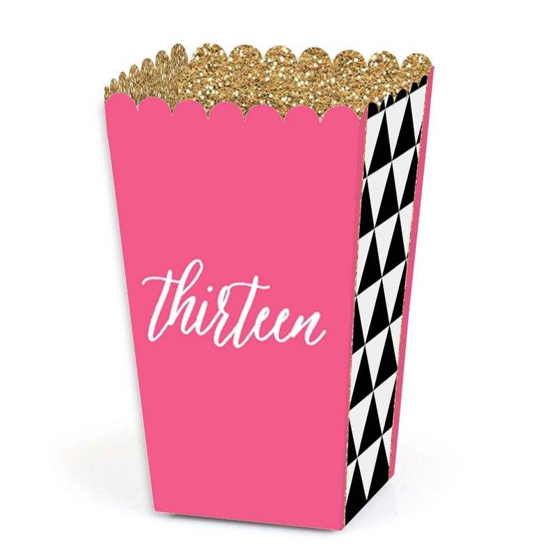 Big Dot of Happiness Chic 13th Birthday - Pink, Black and Gold - Birthday Party Favor Popcorn Treat Boxes - Set of 12, 1 of 6