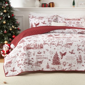 Christmas Quilt Set, Soft Breathable Holiday Bedspread, Festive Xmas Bedding for Winter Bedroom Decor - 1 of 4