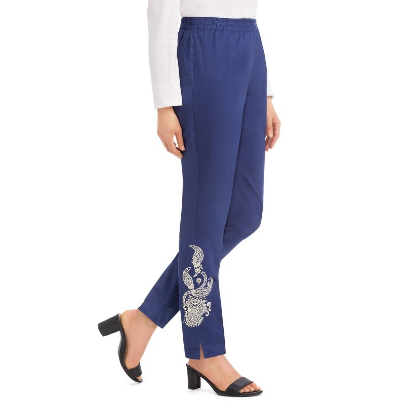 Collections Etc Lurex Embroidered Pull-On Elasticized Waist Pants, 1 of 5