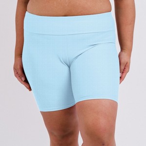 Calypsa Women's Plus Size Chlorine Resistant High Waisted Mid-Thigh Swim Shorts - 1 of 4