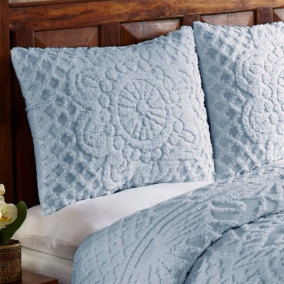 King Size Blue Cotton Chenille Bedspread Set