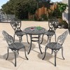5-Piece Patio Set: Round Table & 4 Chairs - Cast Aluminum, All-Weather/Umbrella Hole & Adjustable Legs for Balcony/Backyard - 2 of 4