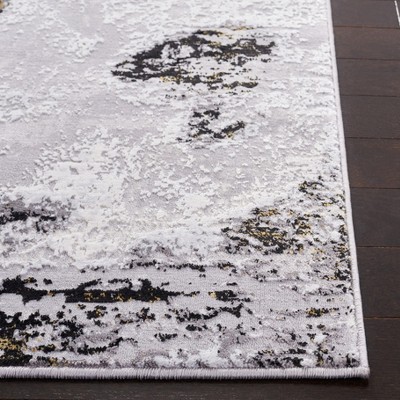 Reversible Abstract Grey and Gold Synthetic Area Rug, 52" x 6"