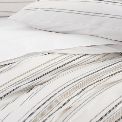 King Beige Cotton Ticking Stripe Duvet Set