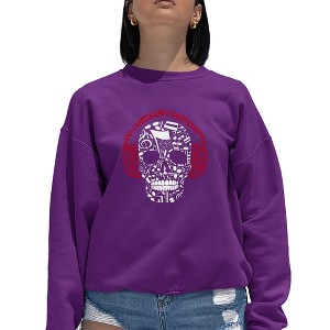 LA Pop Art Women's Word Art Crewneck Sweatshirt - Music Notes Skull - 1 of 4