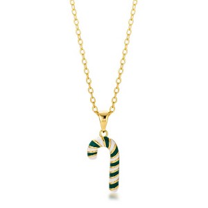 ShineHigh Gold-Plated Enamel Candy Cane Necklace – Festive Green & White Holiday Charm Pendant on Adjustable Chain - 1 of 1