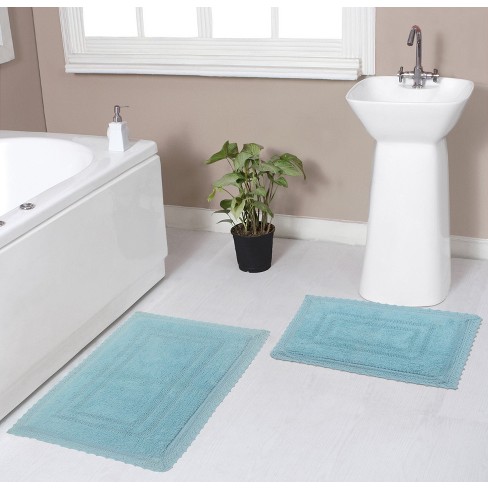 Set of 2 Opulent Collection Aqua Cotton Reversible Tufted Bath Rug Set -  Home Weavers