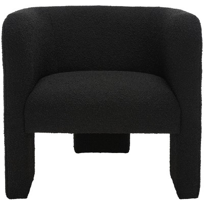 Sammie Black Boucle Barrel Accent Chair with Wood Legs