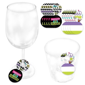Big Dot of Happiness Through the Decades - 50s, 60s, 70s, 80s, and 90s Party Paper Beverage Markers for Glasses - Drink Tags - Set of 24 - 1 of 4