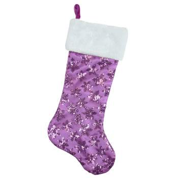 Northlight 19" Purple Sequin Snowflake Christmas Stocking with White Faux Fur Cuff