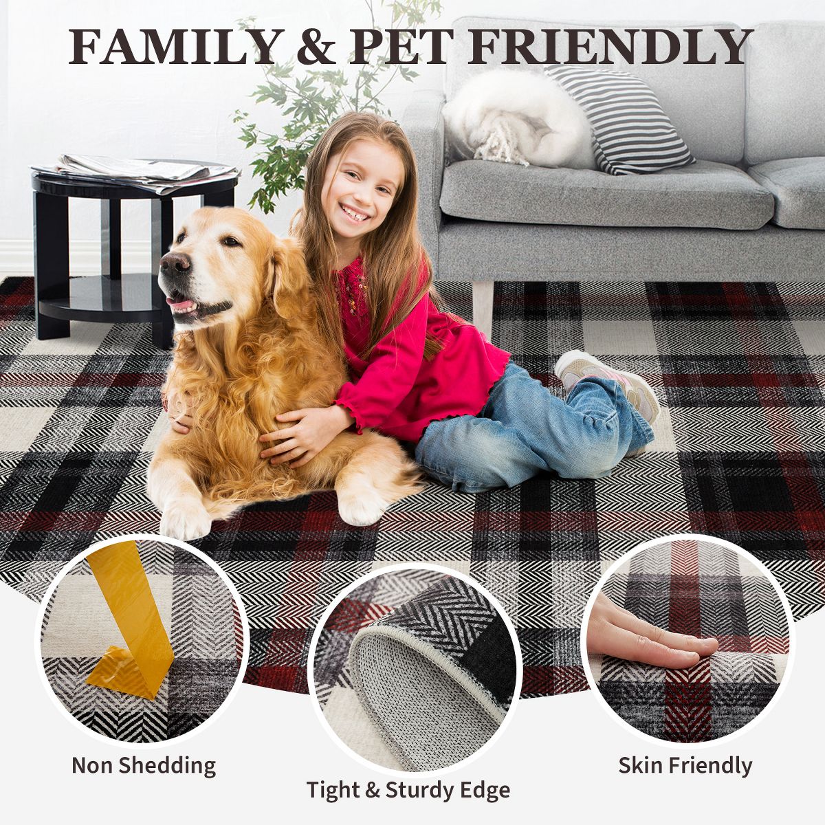 Garvee Washable Soft Patchwork Area Rug, Geometric Non-Slip Stain Resistant Floor Carpet Bedroom Living Office - thumbnail 7