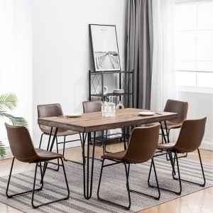 Roundhill Furniture Aryven Industrial Dining Set with Rustic Dark Pine Table and 6 Faux Leather Chairs in Antique Brown,7-Piece - 1 of 4