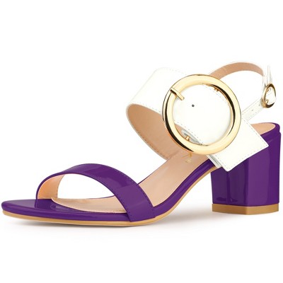 Allegra K Women's Contrast Color Slingback Block High Chunky Heel Sandals