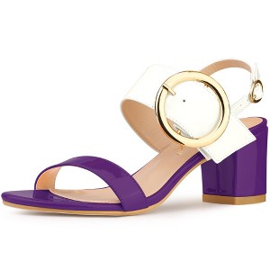 Allegra K Women's Contrast Color Slingback Block High Chunky Heel Sandals - 1 of 4