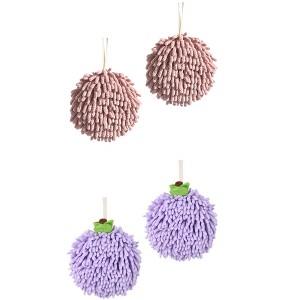 REGALWOVEN Soft Absorbent Fluffy Chenille Ball Bathroom Hand Towels with Wall Hook 4 Pack - 1 of 4