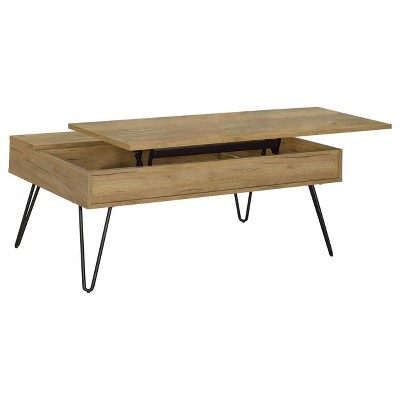 Fanning Lift Top Coffee Table with Hairpin Legs Golden Oak - Coaster