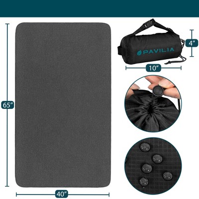 Compact Black Microfleece Travel Blanket with Carrying Case
