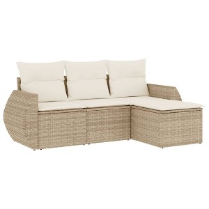 vidaXL 4 Piece Patio Sofa Set with Cushions Beige and Cream Poly Rattan - 1 of 4