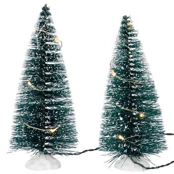 Northlight Set of 2 LED Lighted Frosted Mini Bottle Brush Pine Christmas Village Trees - 6"
