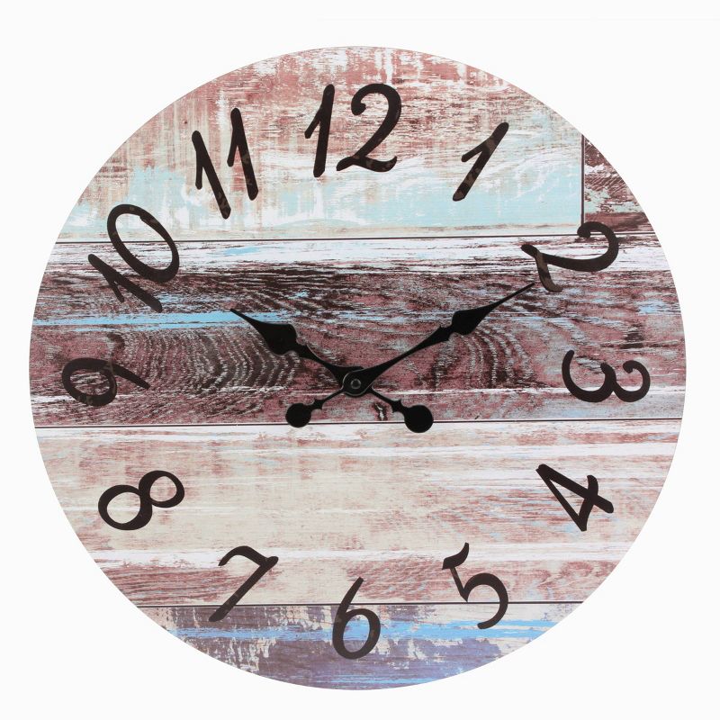 Round Rustic Wall Clock Brown - Stonebriar Collection, 1 of 9