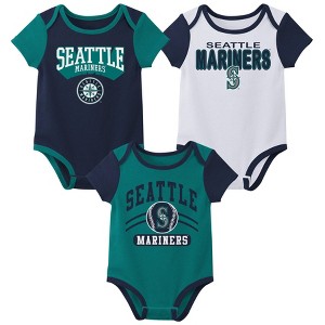 MLB Seattle Mariners Infant Boys' 3pk White Bodysuit - 1 of 4