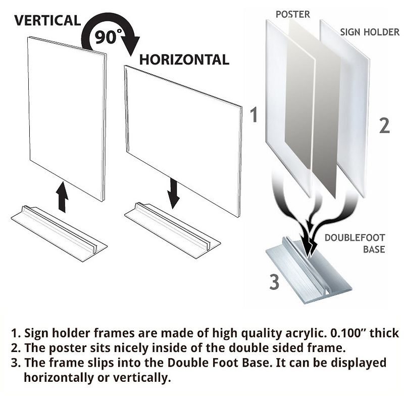 Azar 7"" x 5"" Vertical/Horizontal T-Strip Acrylic Sign Holder 10/Pack 102722, 3 of 4