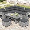 Outdoor 5 Pcs Furniture Set, Seating Set with Extendable Side Tables, Rattan Sofa Set with Metal Frame and PE Cushions-Coolbibila - 2 of 4