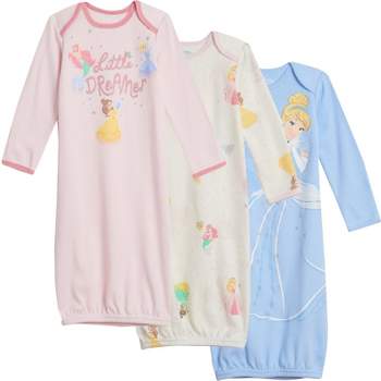 Disney Princess Baby Girls 3 Pack Long Sleeve Swaddle Sleeper Gowns Newborn 