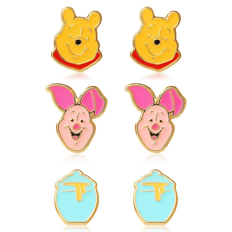 Disney Winnie the Pooh Gold Plated Stud Earring Set, 3 Pairs, 1 of 6