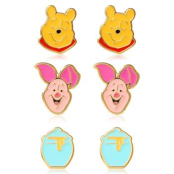 Disney Winnie the Pooh Gold Plated Stud Earring Set, 3 Pairs