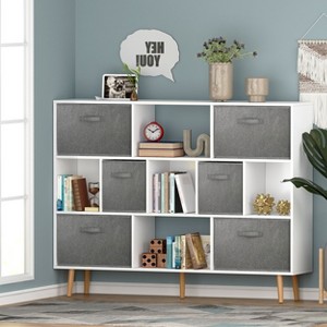 KTMBDW Wooden Open Shelf Bookcase - 3-Tier Floor Standing Display Cabinet Rack with Legs, 11 Cubes Bookshelf for Books and Toys - 1 of 4