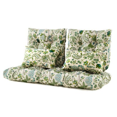ARTPLAN Outdoor Cushions for Settee,Wicker Loveseat Cushions with Tie,Tufted Patio Cushions 2 U-Shaped Set of 5 Piece,L44xW19，Floral