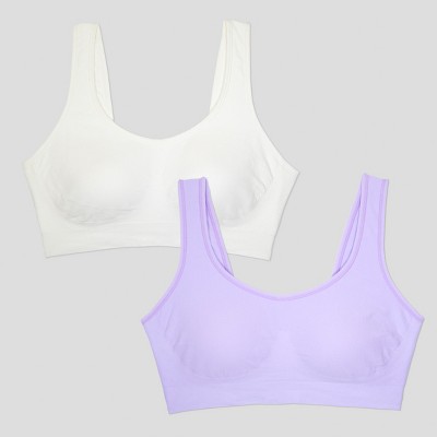 Fruit Of The Loom Women's Smoothing Back Full Coverage Wireless Bralette 2  Pack Lilac Whisper/grey Heather M : Target