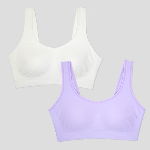 Fruit of the Loom Women's Everyday Smooth Wireless Full Coverage Shaper  Bralette 2 Pack Lilac Whisper/White 2X