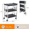 Foldable Service Cart, 3-Tier Heavy Duty Rolling Service Cart with Lockable & Silent Wheels, 330 lbs Load Capacity, Professional Utility Cart  Black - image 2 of 4