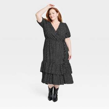 Women's Plus Size Short Sleeve Wrap Dress - Knox Rose™ Black Polka Dots 4X