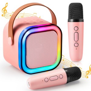 Mini Karaoke Machine with 2 Wireless Microphones for Kids and Adults, Bluetooth Speaker Toys, Christmas Girls Gift for Ages 3+ Years Old, Pink - 1 of 4