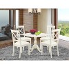 HomeStock 5-Piece Linen White Finish Solid Wood Top Dining table with 4-Chairs with Drop Leaf Lattice Back - 2 of 4