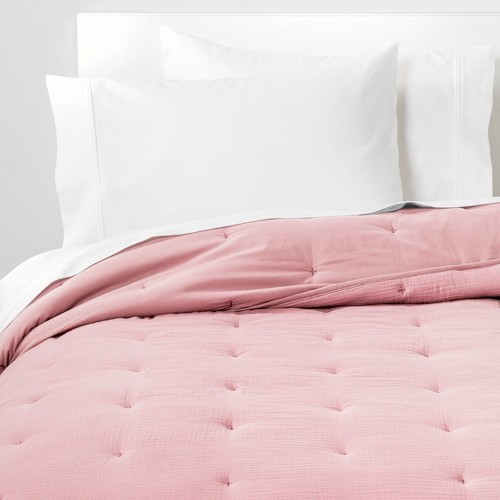 Full/Queen Tufted Gauze Quilt Rose Threshold , Pink, by Threshold